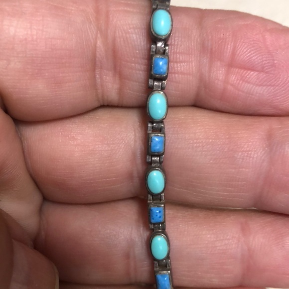 Jewelry - Beautiful Lapis Lazuli and Turquoise 925 Stamped Silver Vintage Bracelet